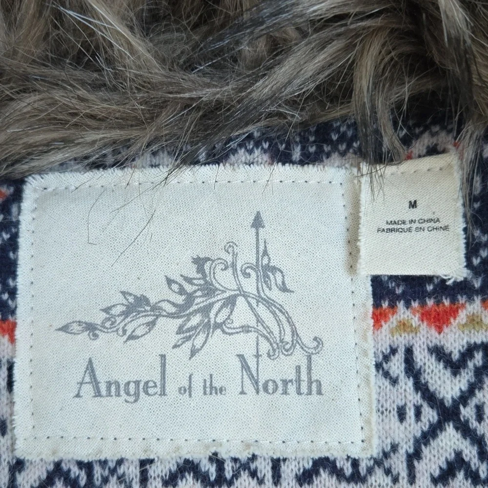 Anthropologie Angel Of The North Multicolor Sweater With Faux Fur Collar, Size M - Picture 4 of 6